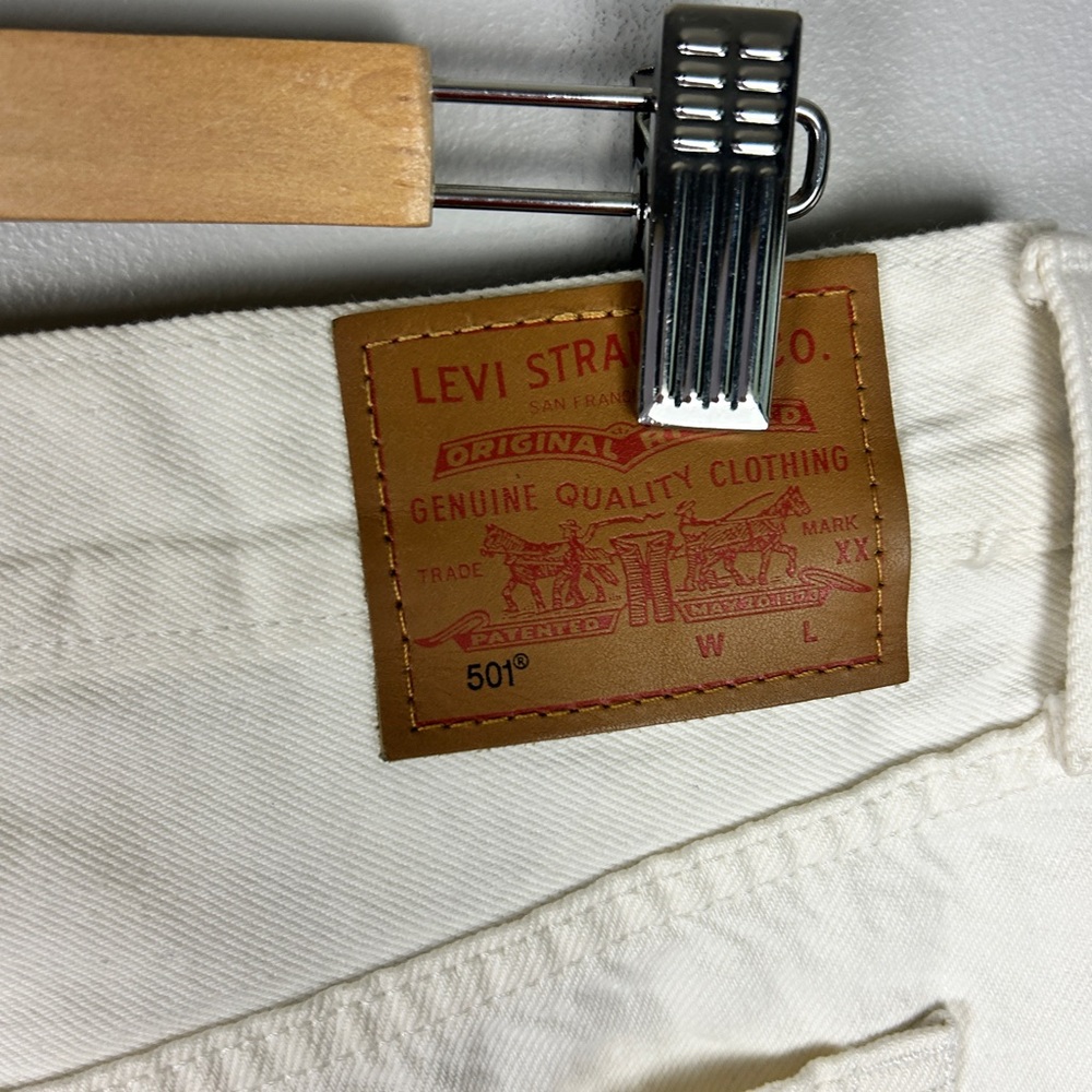 LEVI'S 501 Premium Jeans Cream 31 Cotton High Rise Neutral Spring Straight Leg - Picture 3 of 6